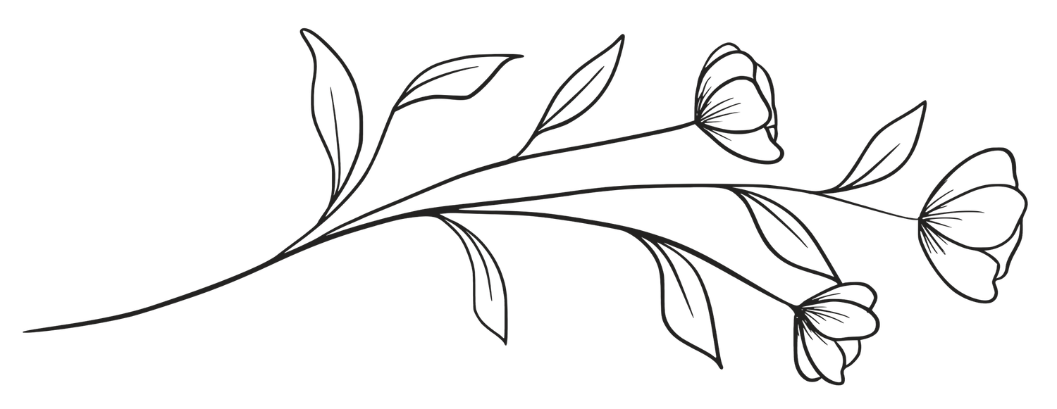 Delicate floral line art pattern with leaves and flowers in a seamless repeating design.