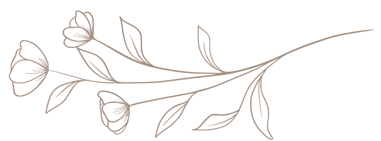 Minimalist floral branch sketch with blooming flowers.