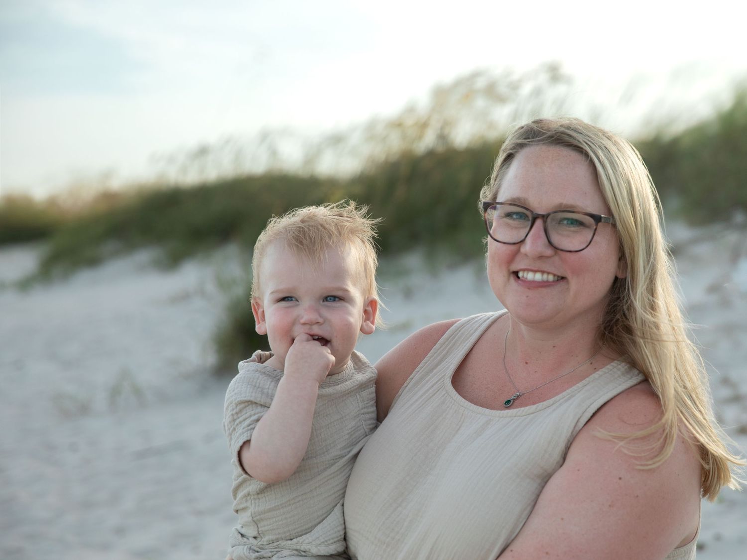 mom and son beach