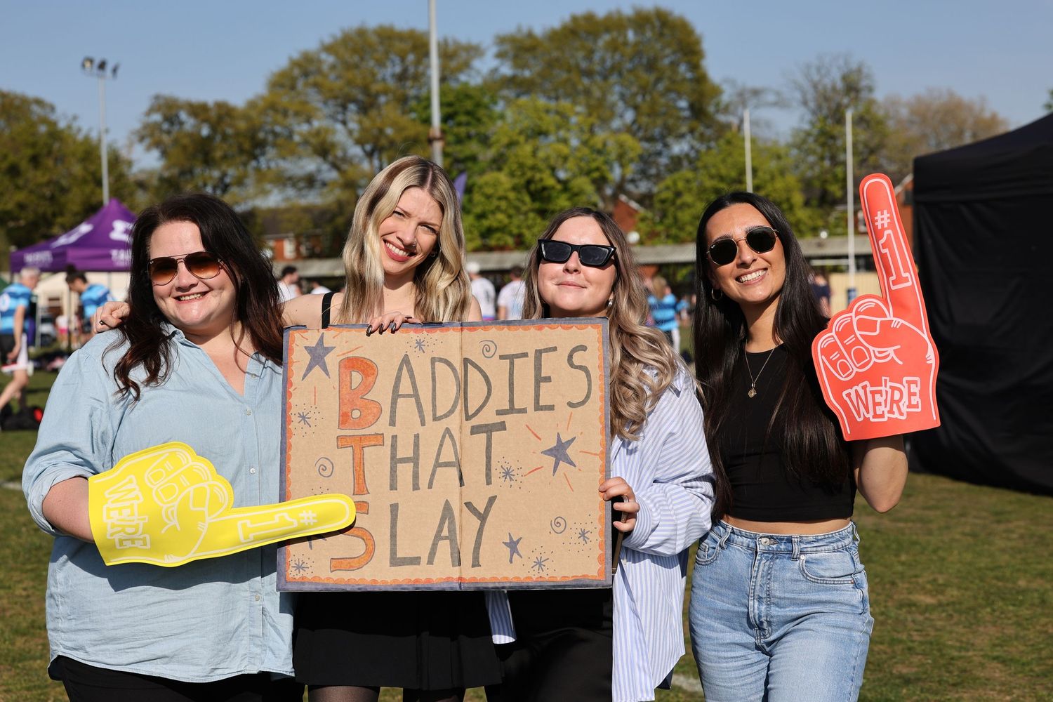 Supports with a sign at a corporate event