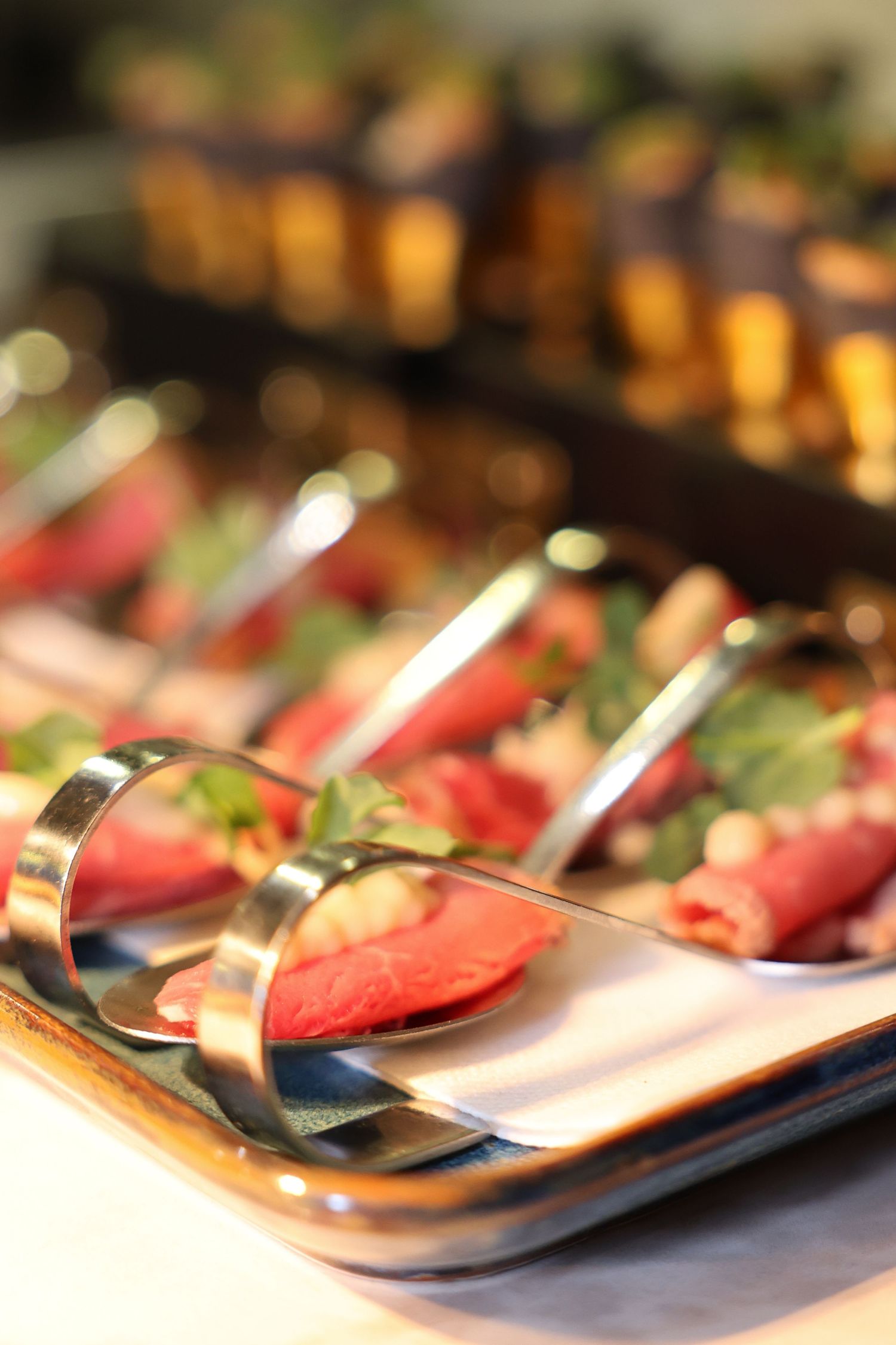 A close up of starters at an event