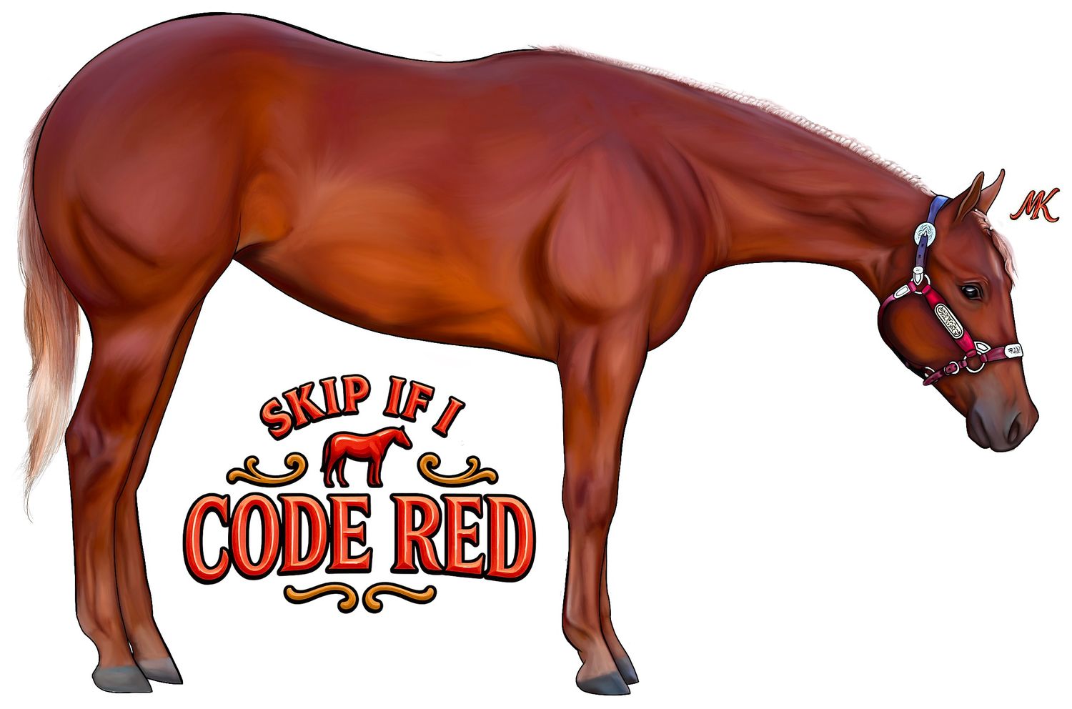 A long horizontal lineup of various reddish-brown colored horse illustrations showing different body positions and poses.