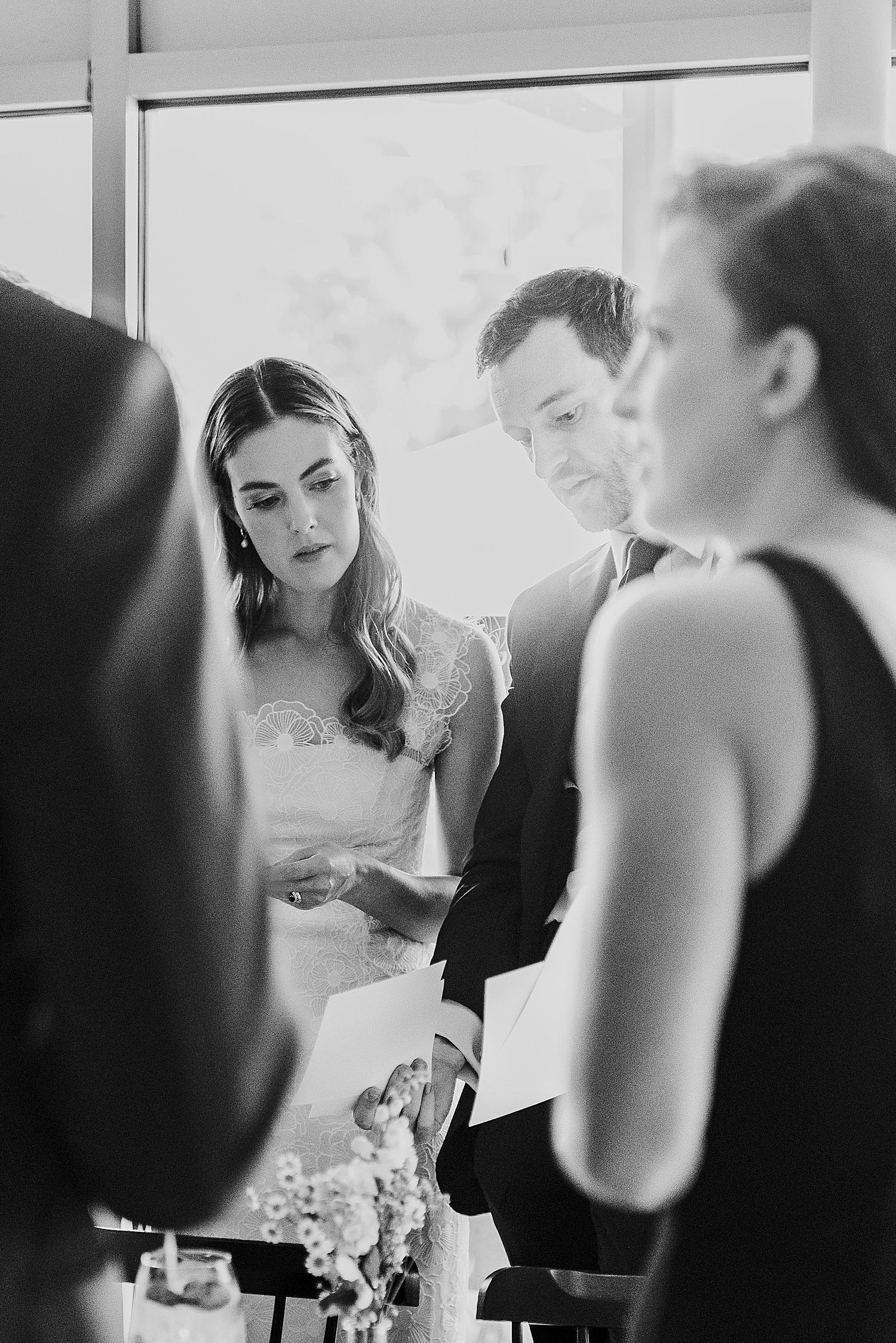 bride and groom mingle with guests at reception by Austin Wedding Photographer