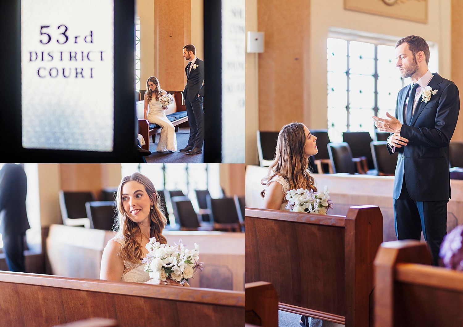 couple sits together for courthouse ceremony
