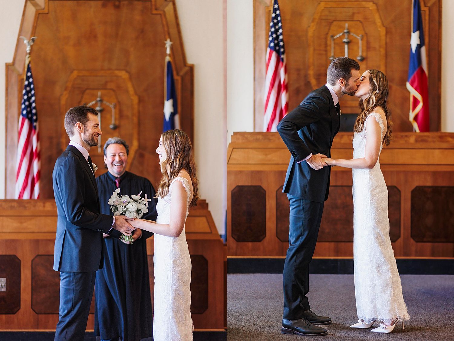 newlyweds share kiss at courthouse ceremony
