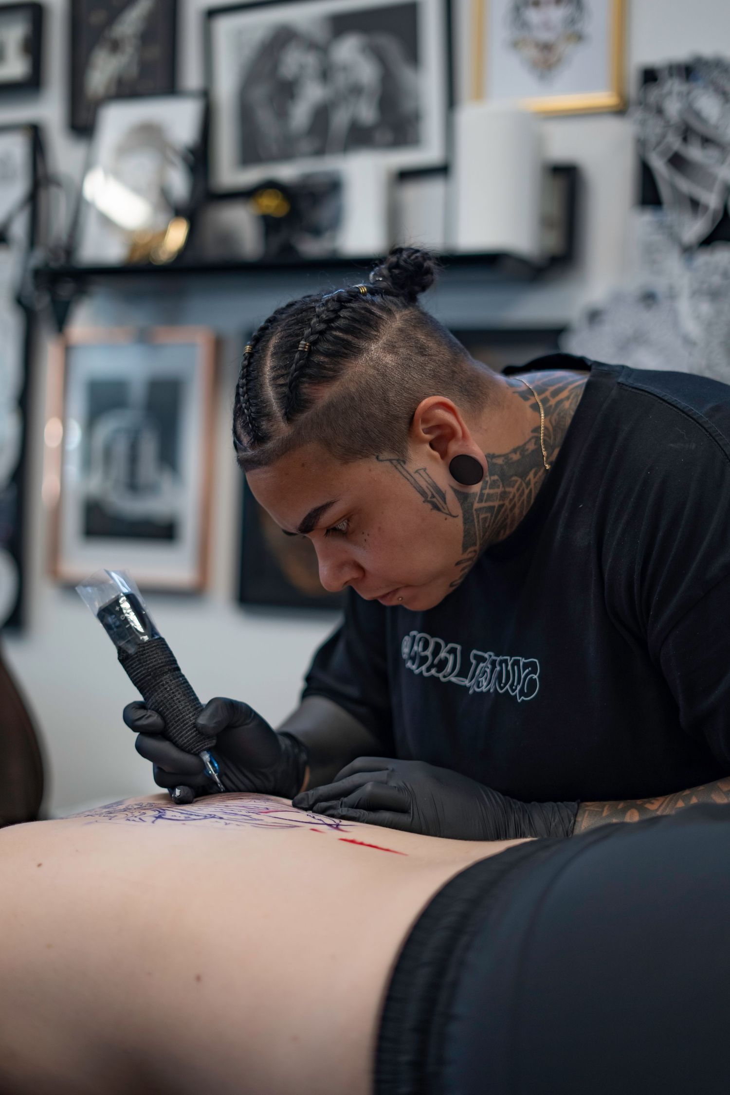 Close-up of tattoo in progress