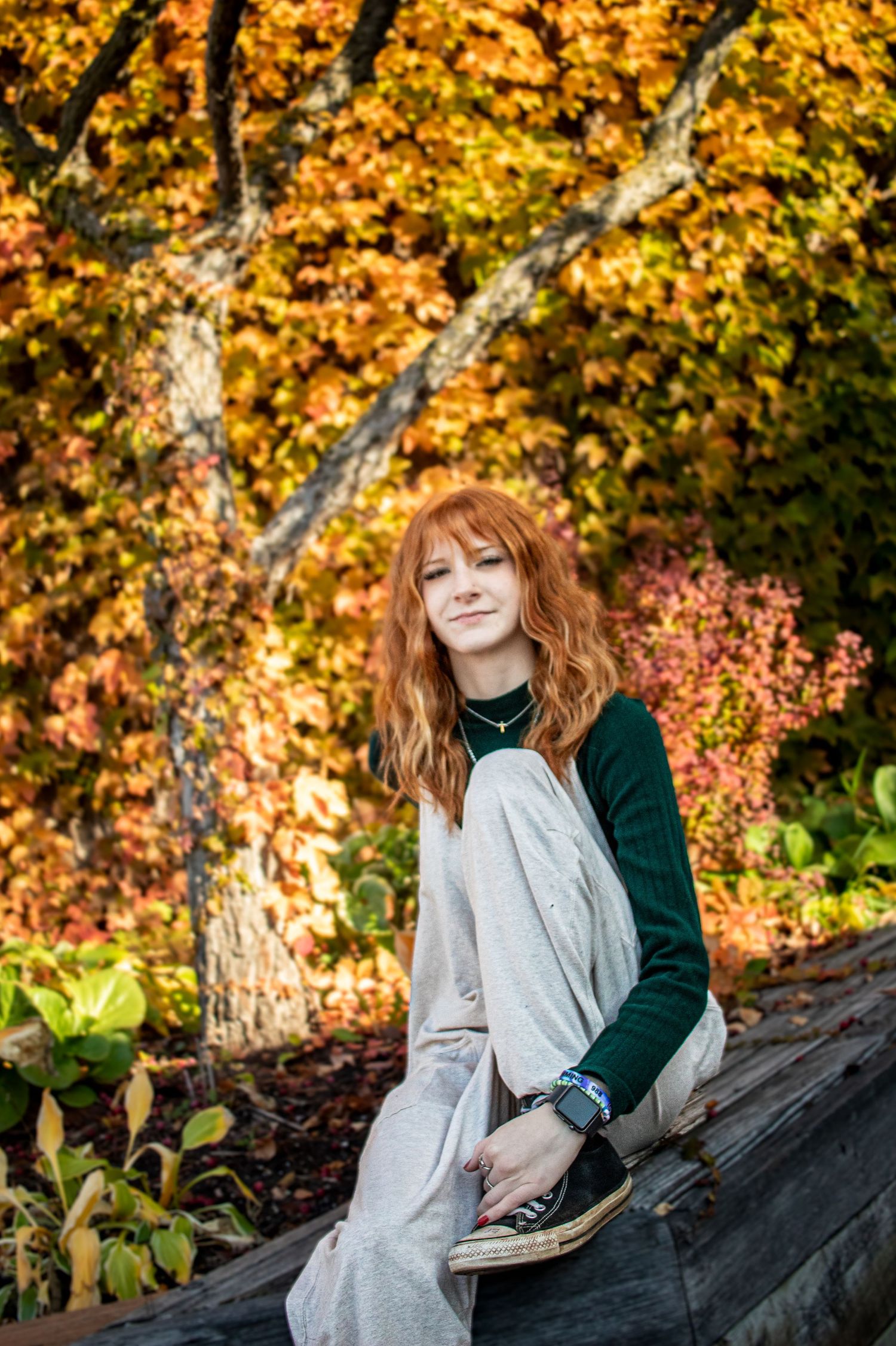 senior photography, senior girl with fall color background