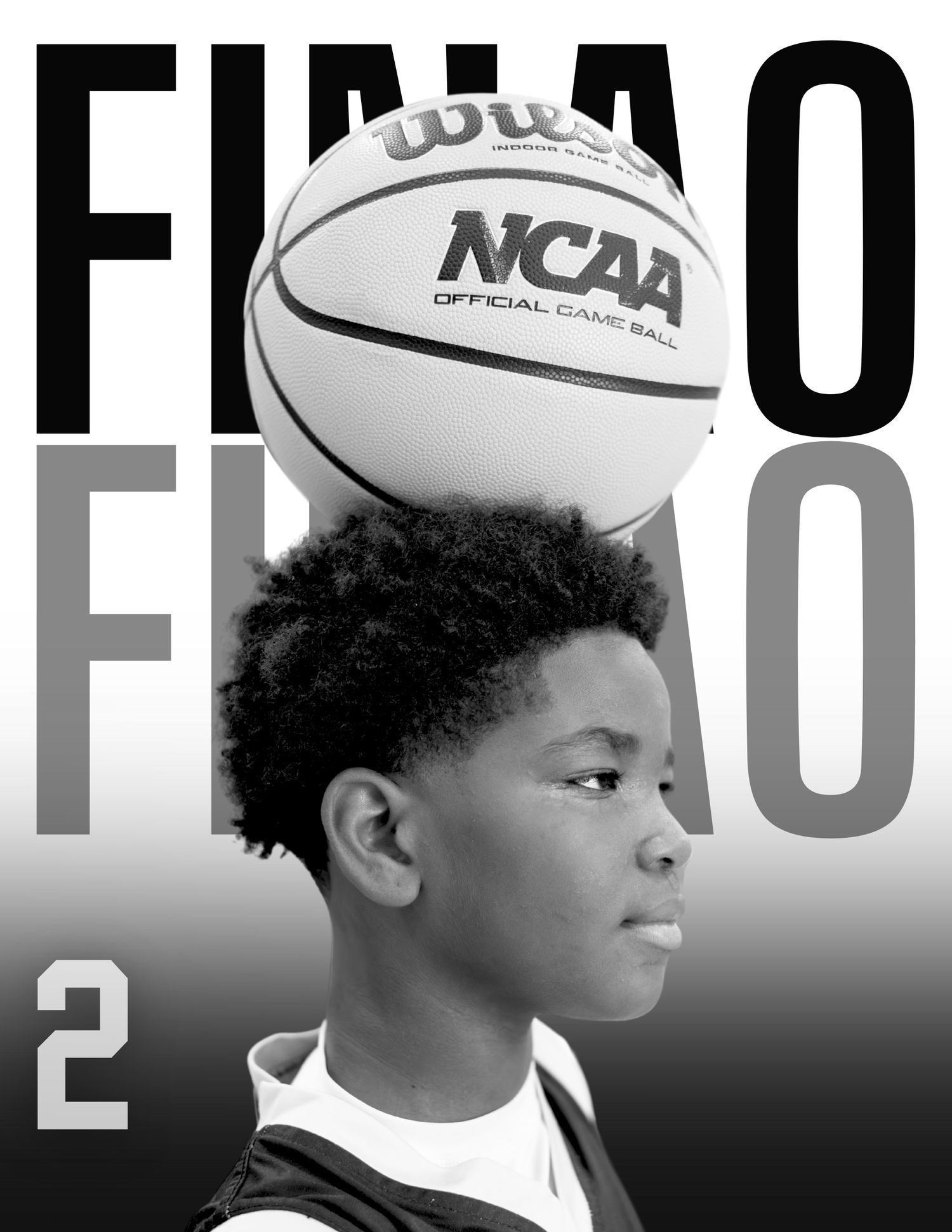 A stylized basketball promotional photo with an NCAA ball and dramatic black and white text.