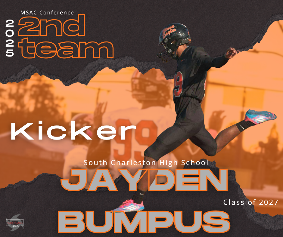 Orange and black sports banner design with player silhouettes and text overlays for South Charleston High School.