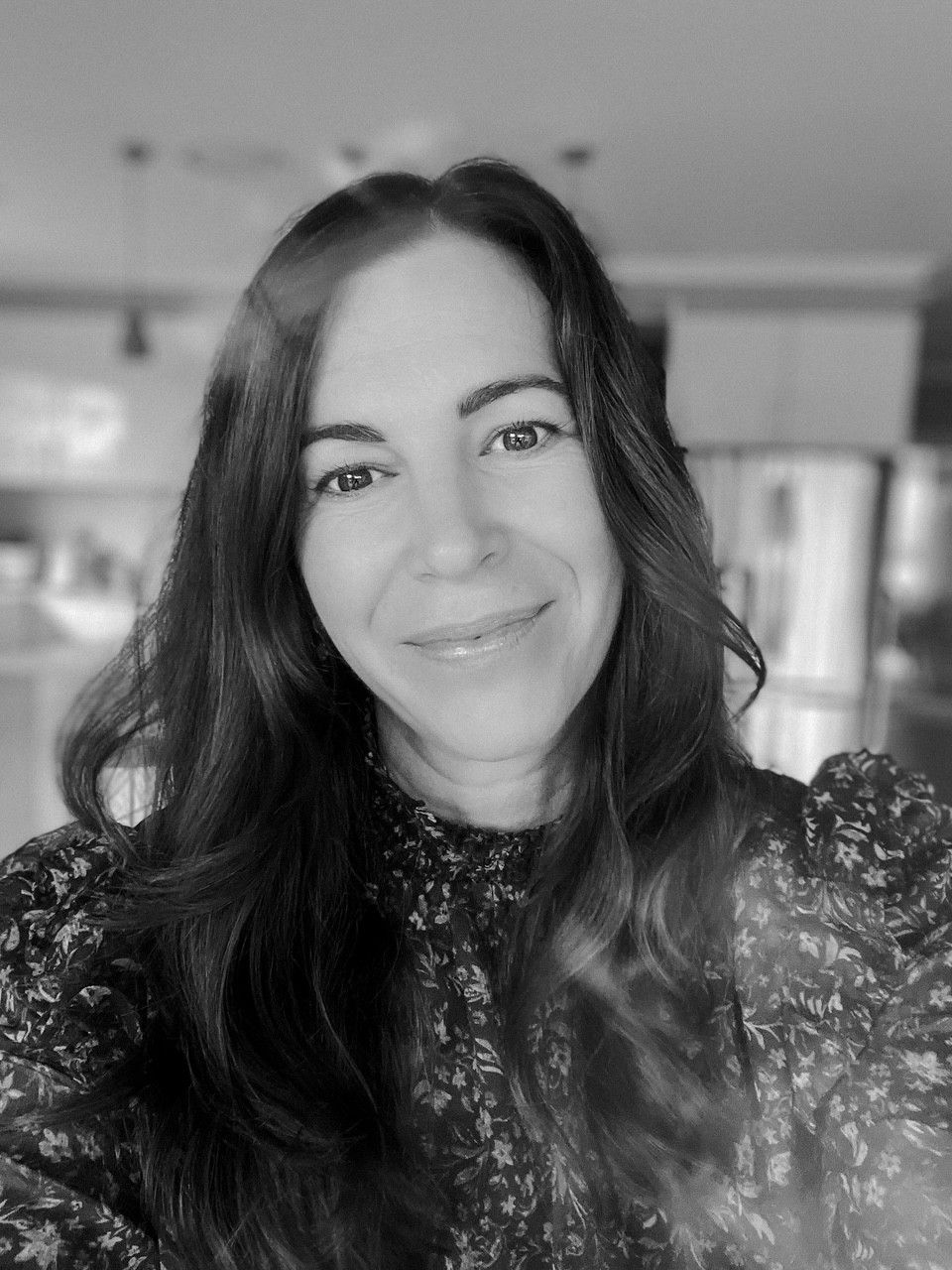 A black and white photo of Marielle