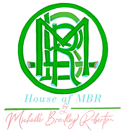 House of MBR by Michelle Bradley Robertson circular green monogram logo design.