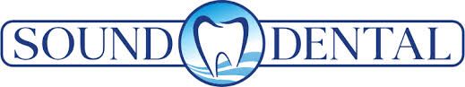 Sound Dental logo with blue oval tooth icon and navy border.