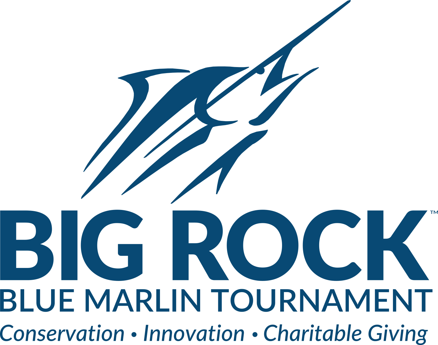 Big Rock Blue Marlin Tournament logo with marlin graphic and conservation tagline in navy blue.