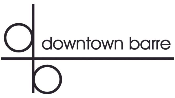 Downtown Barre studio logo with minimalist circular lettermark design in black and white.