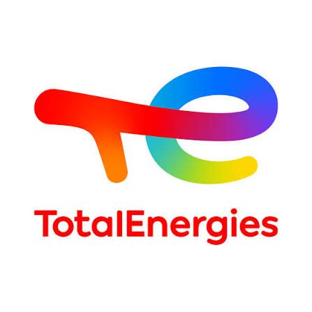 TotalEnergies logo featuring colorful TE letters in red, orange, green, and blue with bold red company name below.