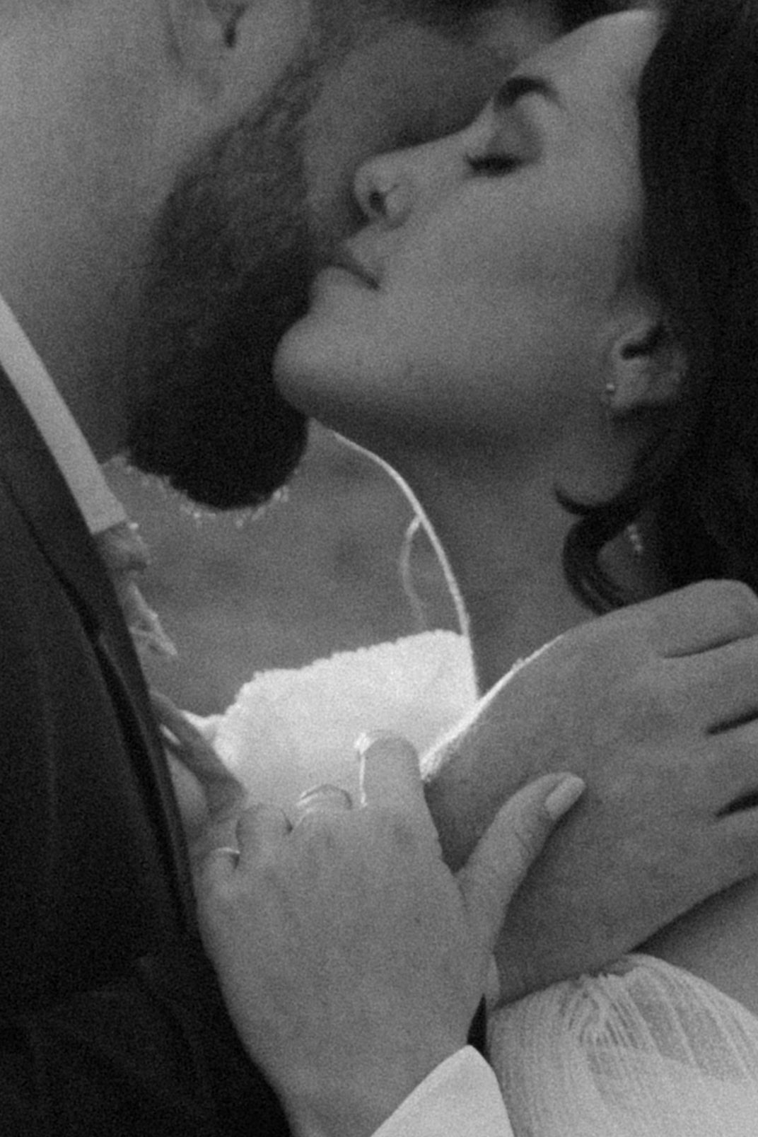 Intimate close-up shots of a romantic couple sharing tender moments.