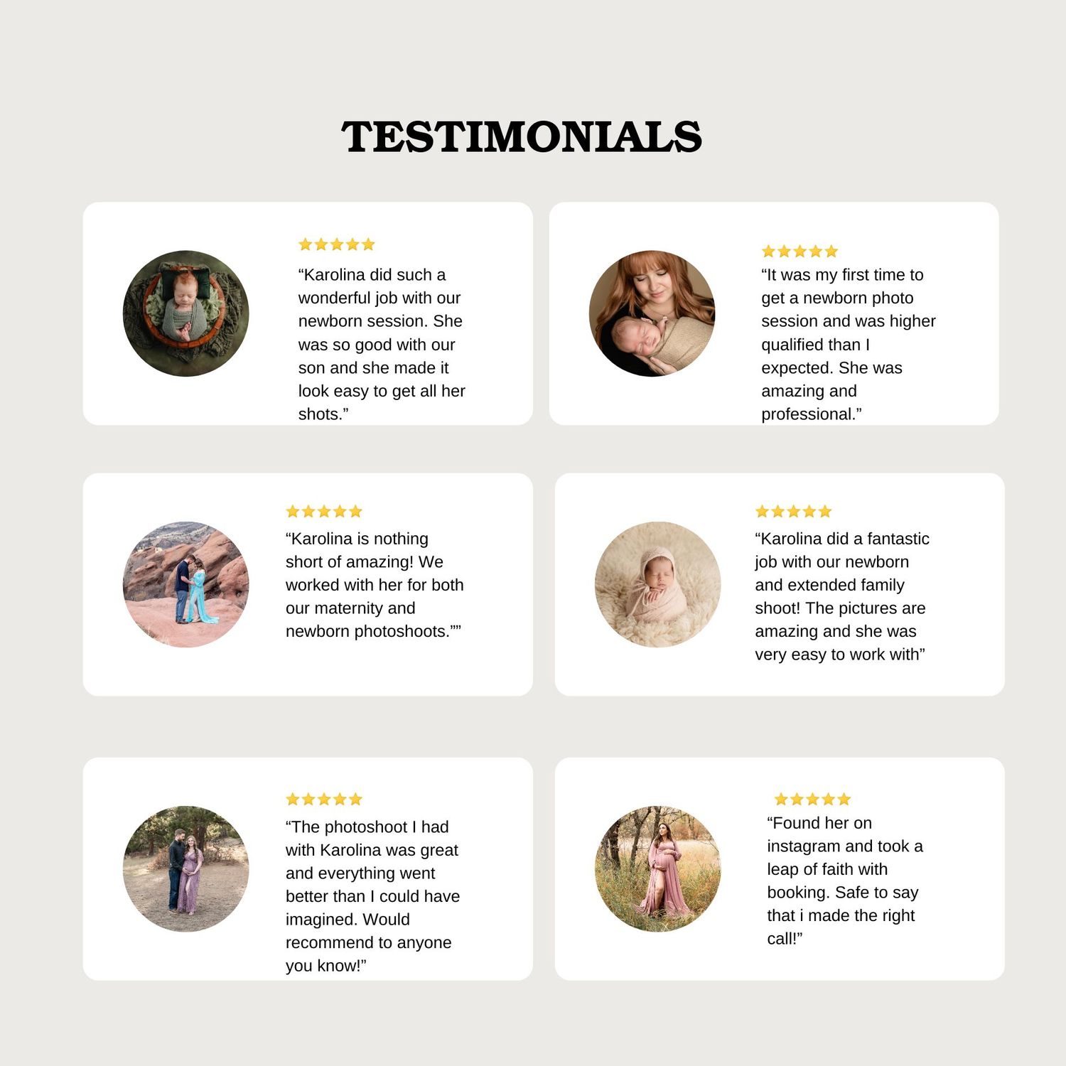 Testimonials section with star ratings and client review cards.