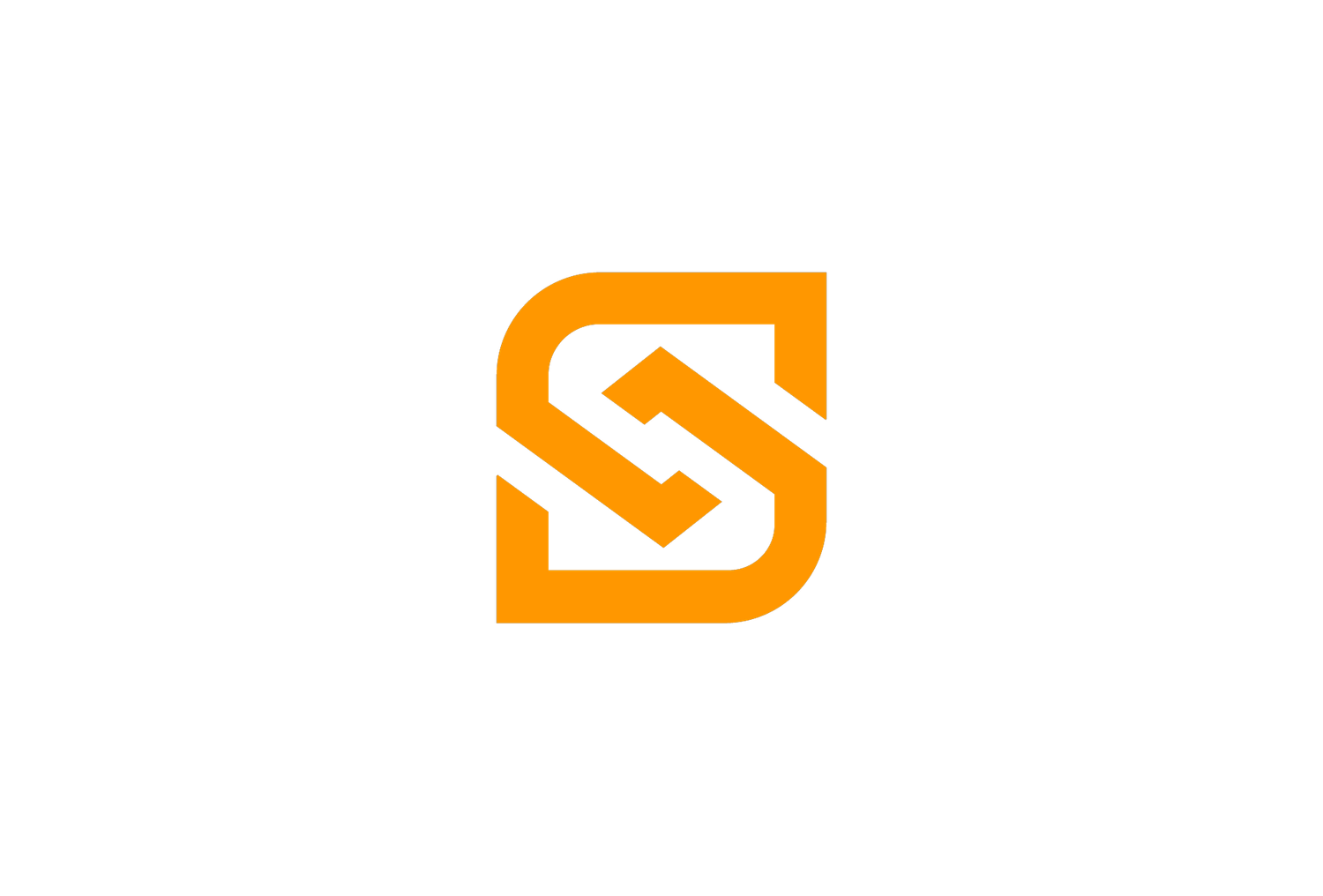 A minimalist orange logo featuring an interlocking S design made of geometric shapes on a white background.