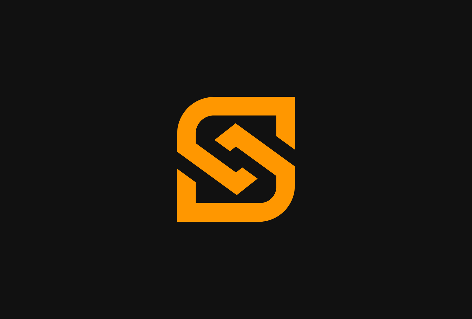 Abstract orange S letter monogram logo design on black background.