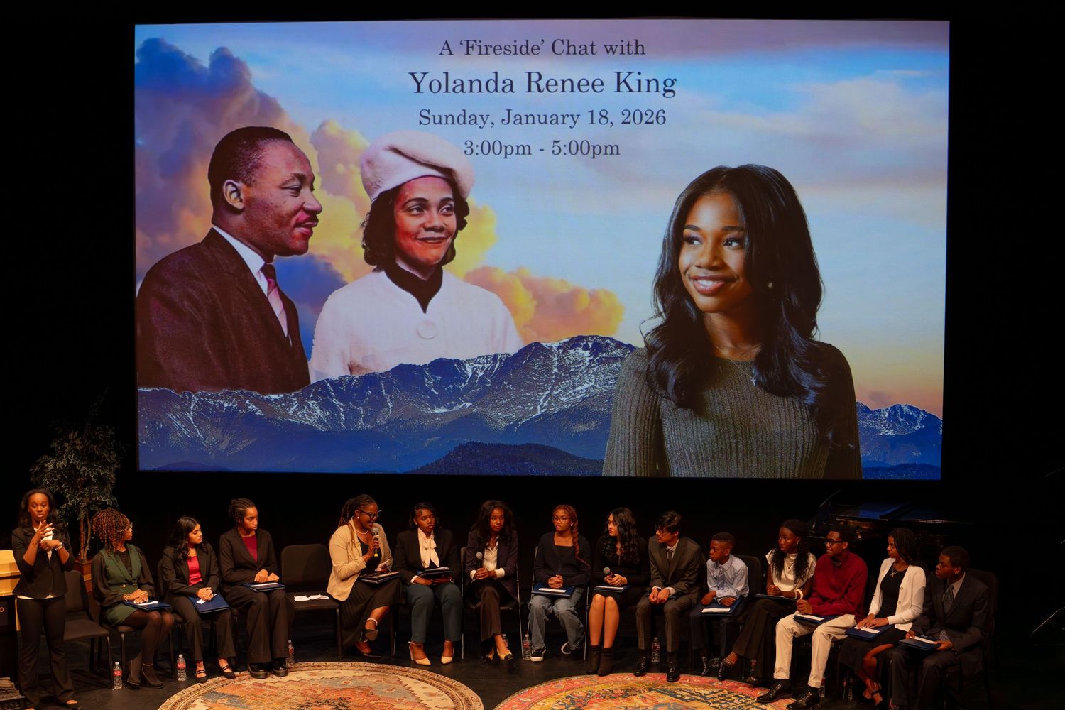 Fireside Chat with Yolanda Renee King event on January 18, 2020, with audience seated before a projected screen.