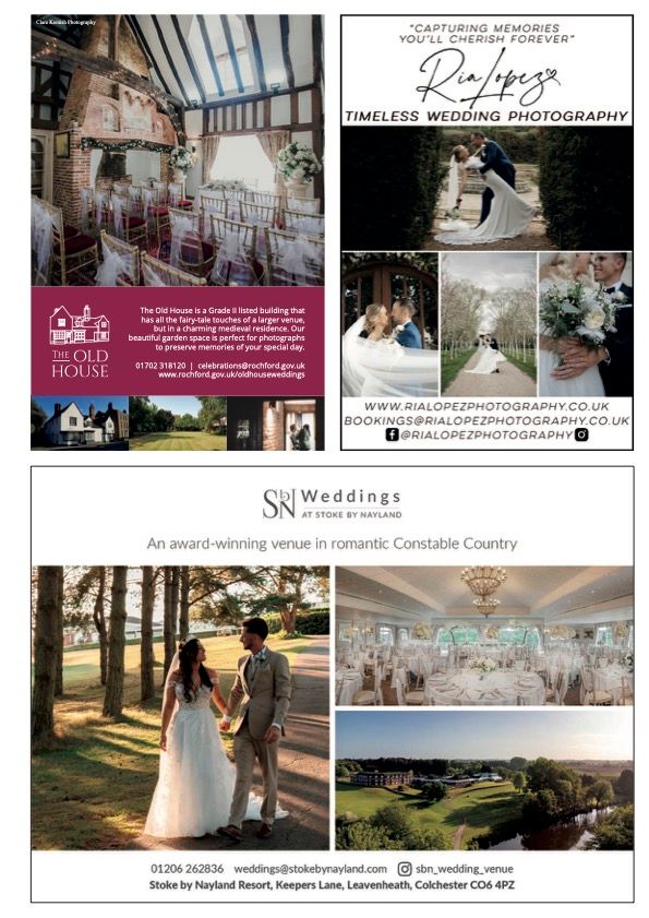 Wedding photography business collage showing venue photos and branding elements.