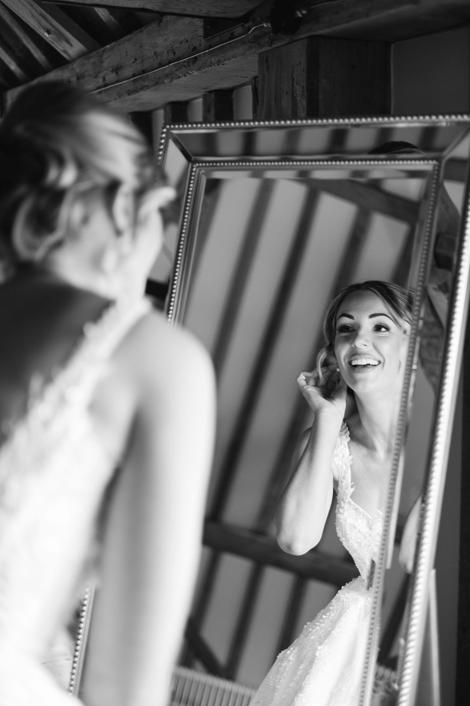 Black and white artistic shots captured in vintage mirror reflections.