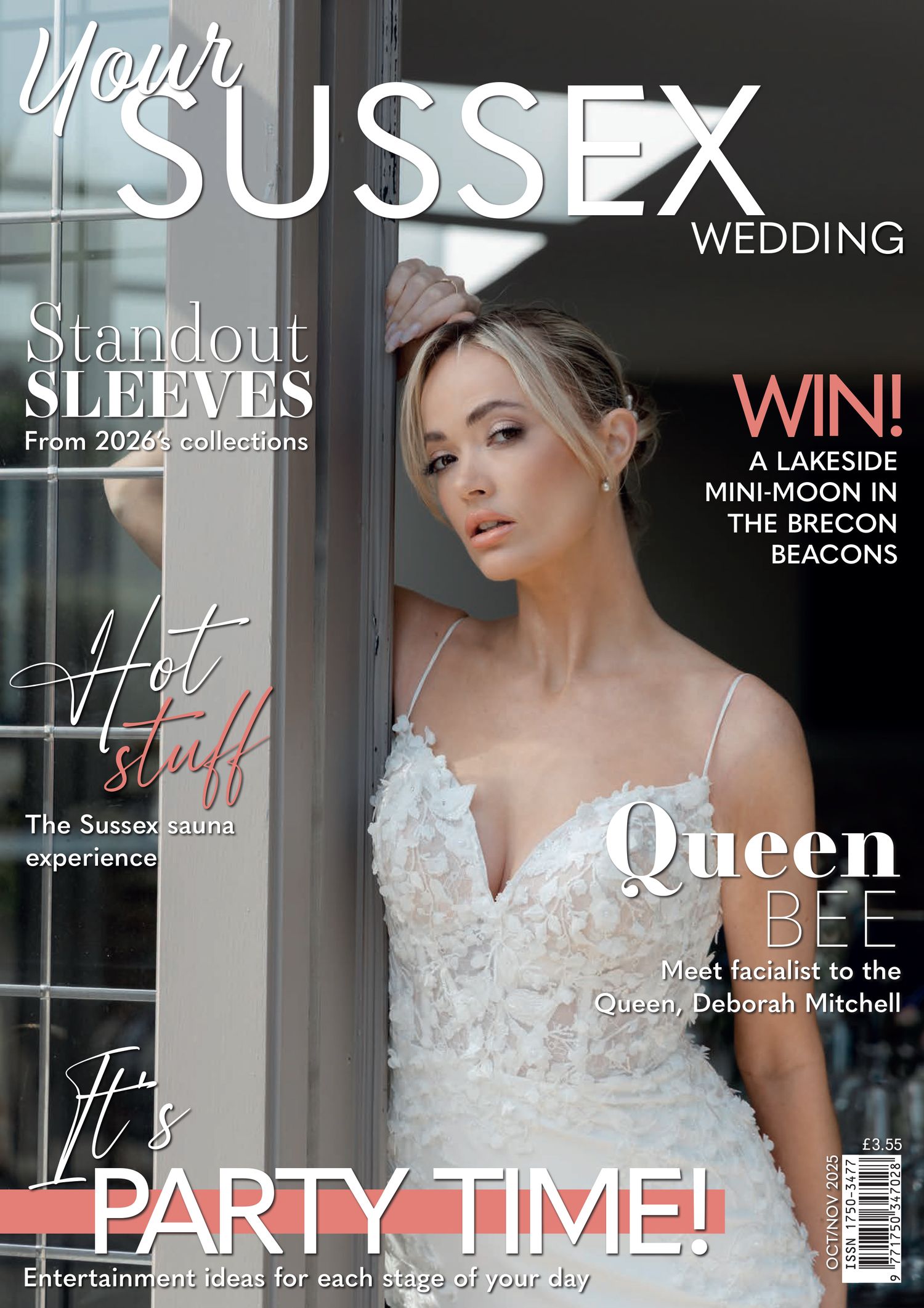 Magazine cover of Your Sussex Wedding featuring a close-up of a bride in a lace wedding dress.