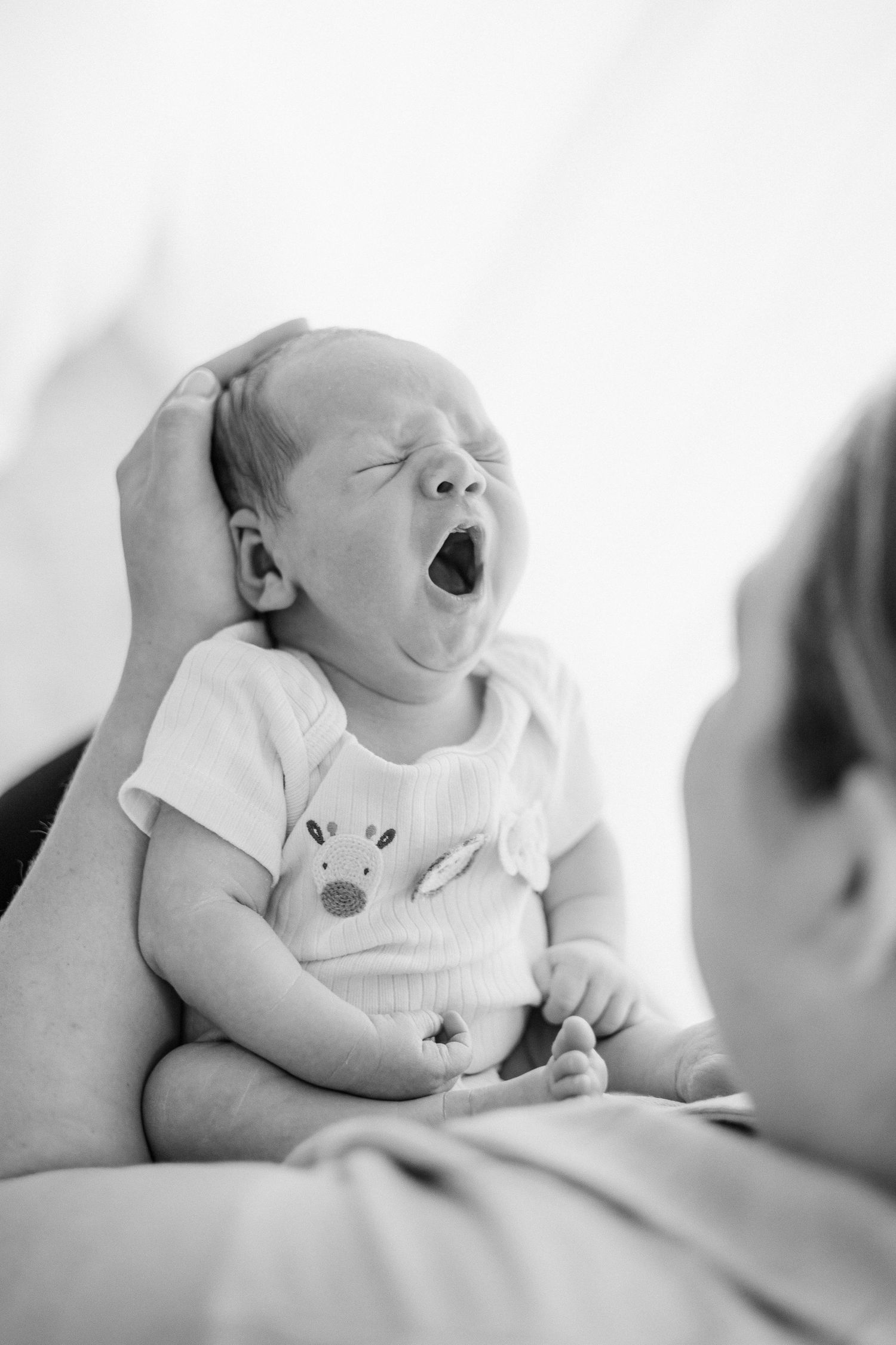 Series of newborn baby photos showing peaceful sleeping expressions.