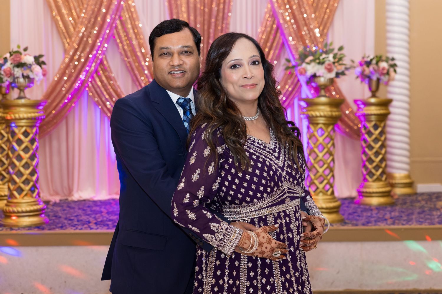 Couple's milestone anniversary celebration, couple pictures, couple candid moments, events, friends and family, banquet halls, decorations