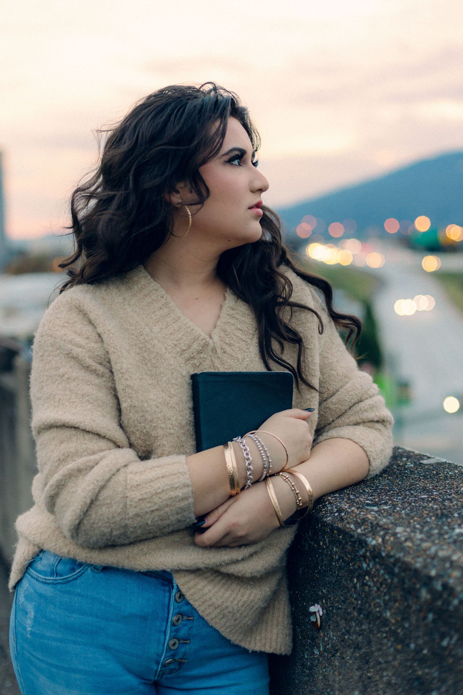 Rooftop Senior Session at Sunset with her bible.