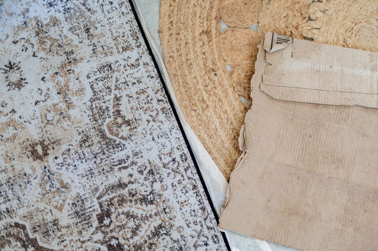 Textured beige and grey abstract pattern with vintage paper elements.