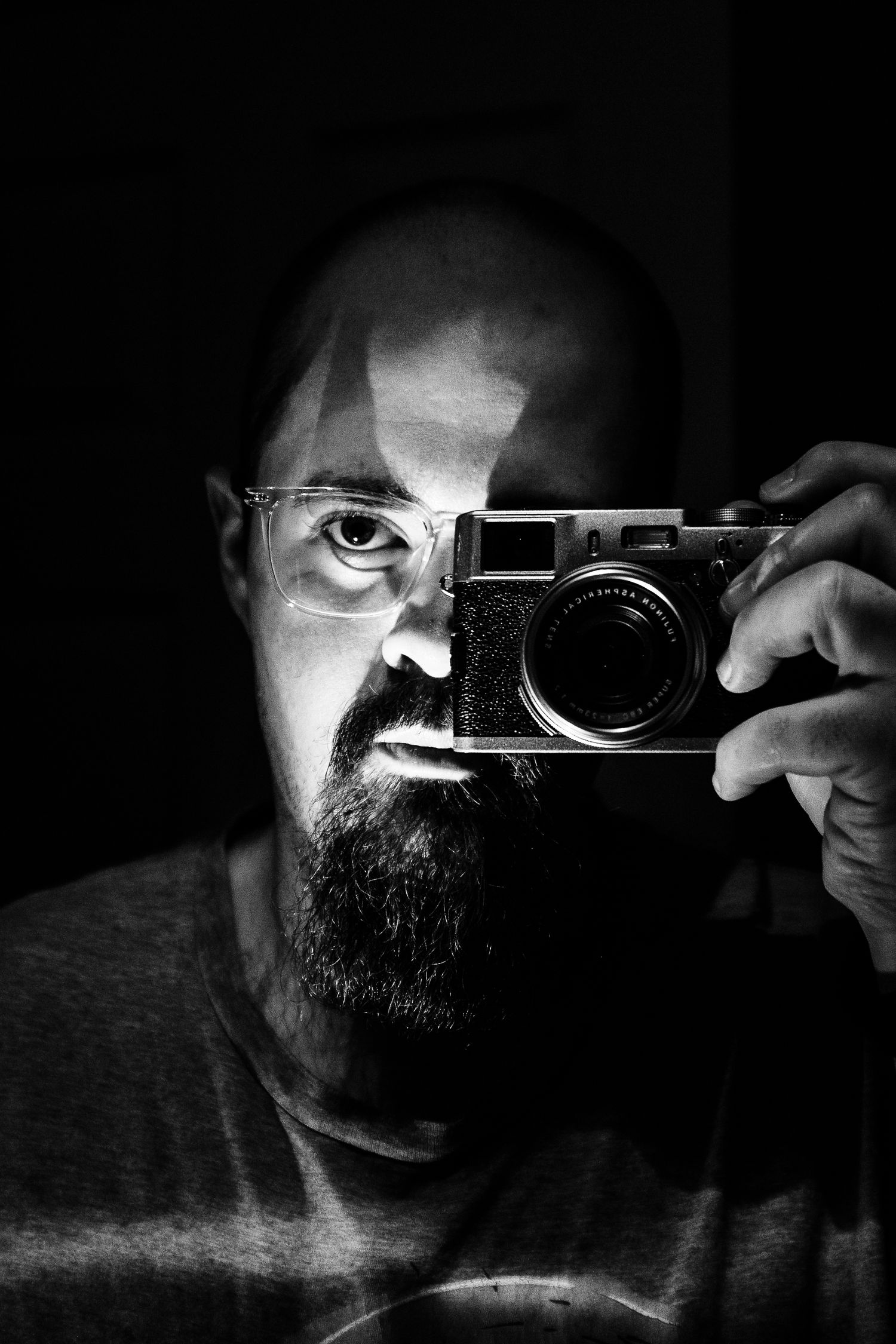 a self shot photo with stark black and white