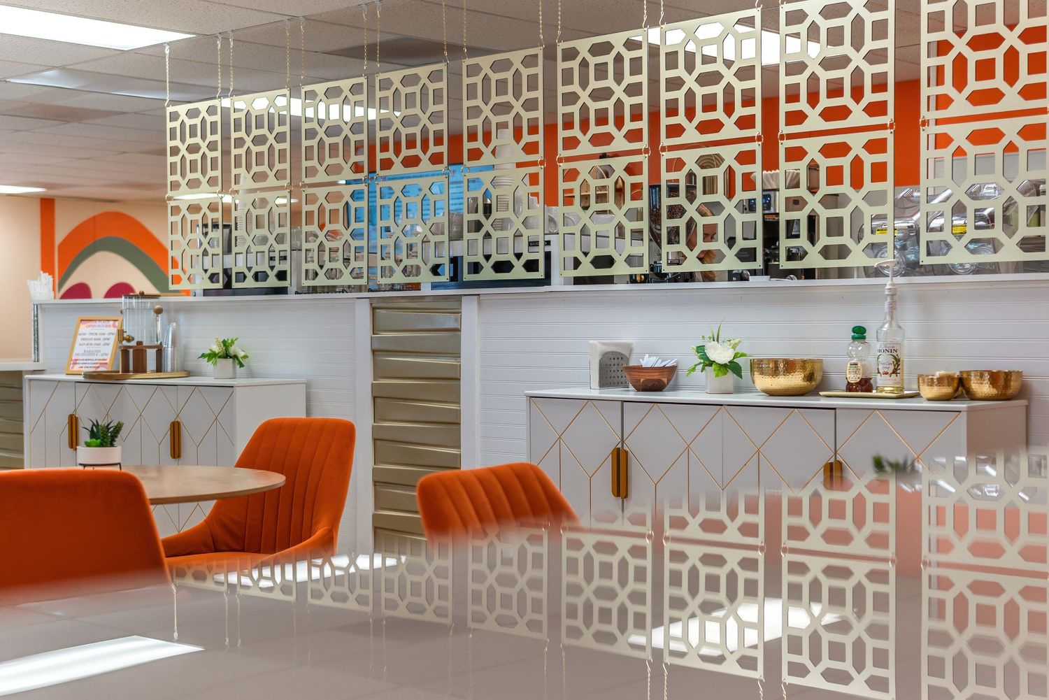Commercial photography of a clean, modern coffee bar setup in a Pahrump Nevada coffee shop by Oasis Digital.