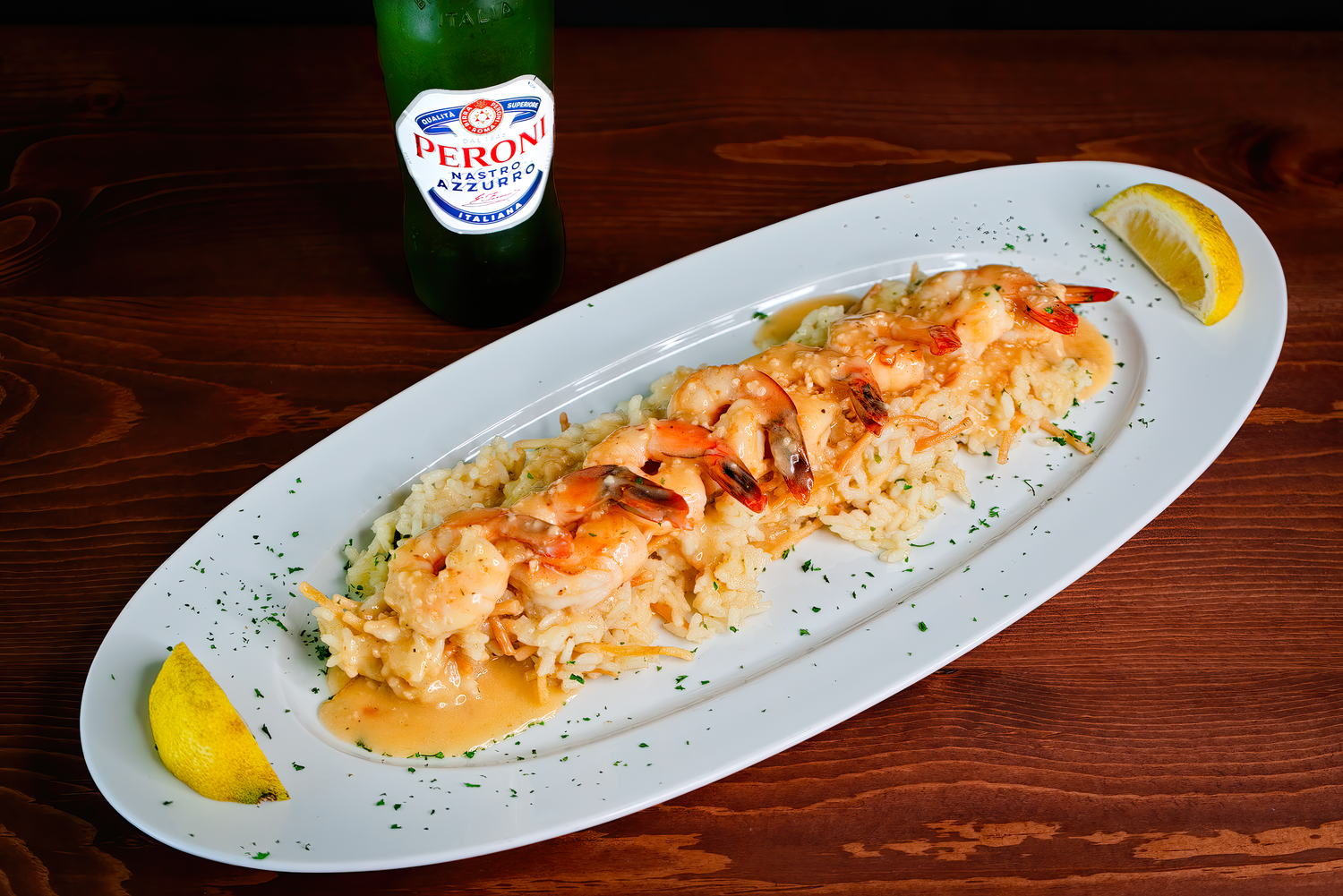 Professional food photography of a shrimp scampi dish for a Pahrump Nevada restaurant menu by Oasis Digital.