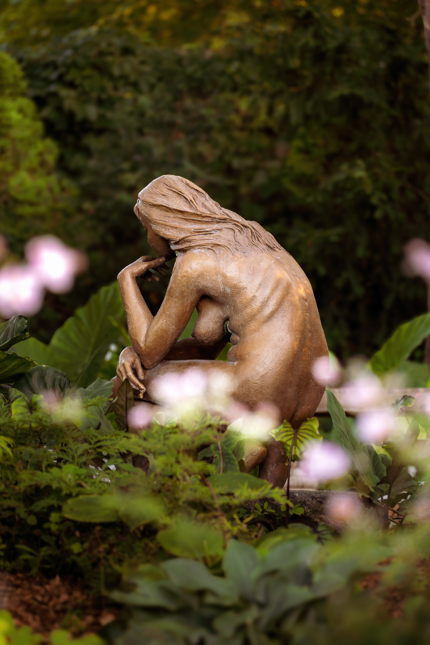 High-quality photo of a landscaped garden with blooming plants and natural light by Oasis Digital.