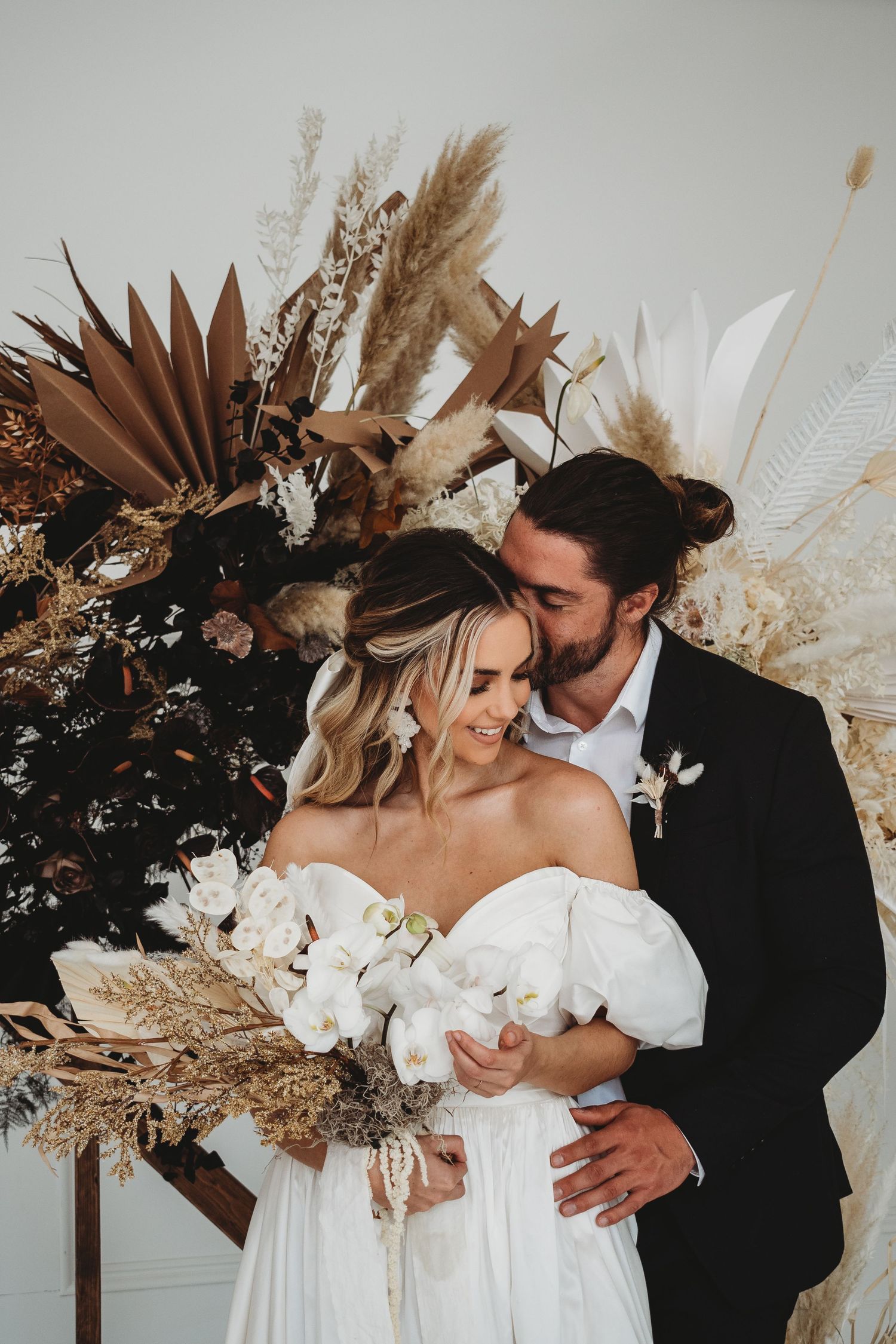 modern hip wedding couple elopement contrast black and white fancy