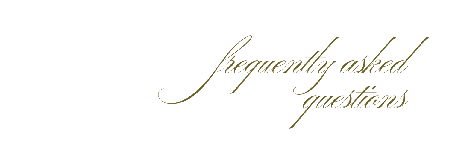 Elegant calligraphy text reading 'frequently asked questions' in brown cursive script on white background.