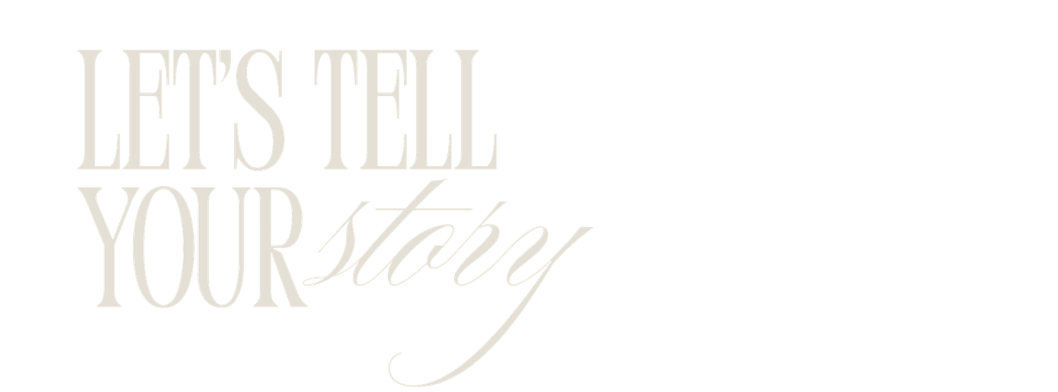 A vintage-style decorative text design with faded lettering reading 'Let's Tell Your Story' against a light background.
