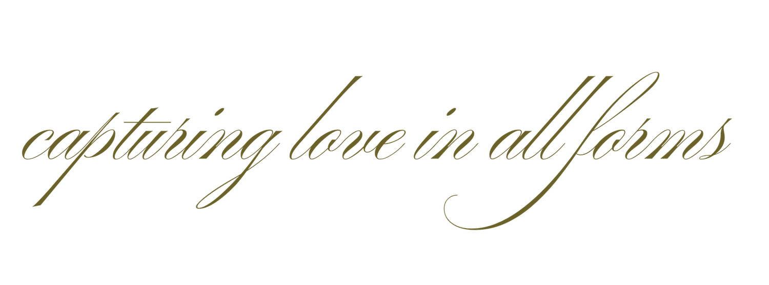 Elegant gold cursive script reading capturing love in all forms on a white background.