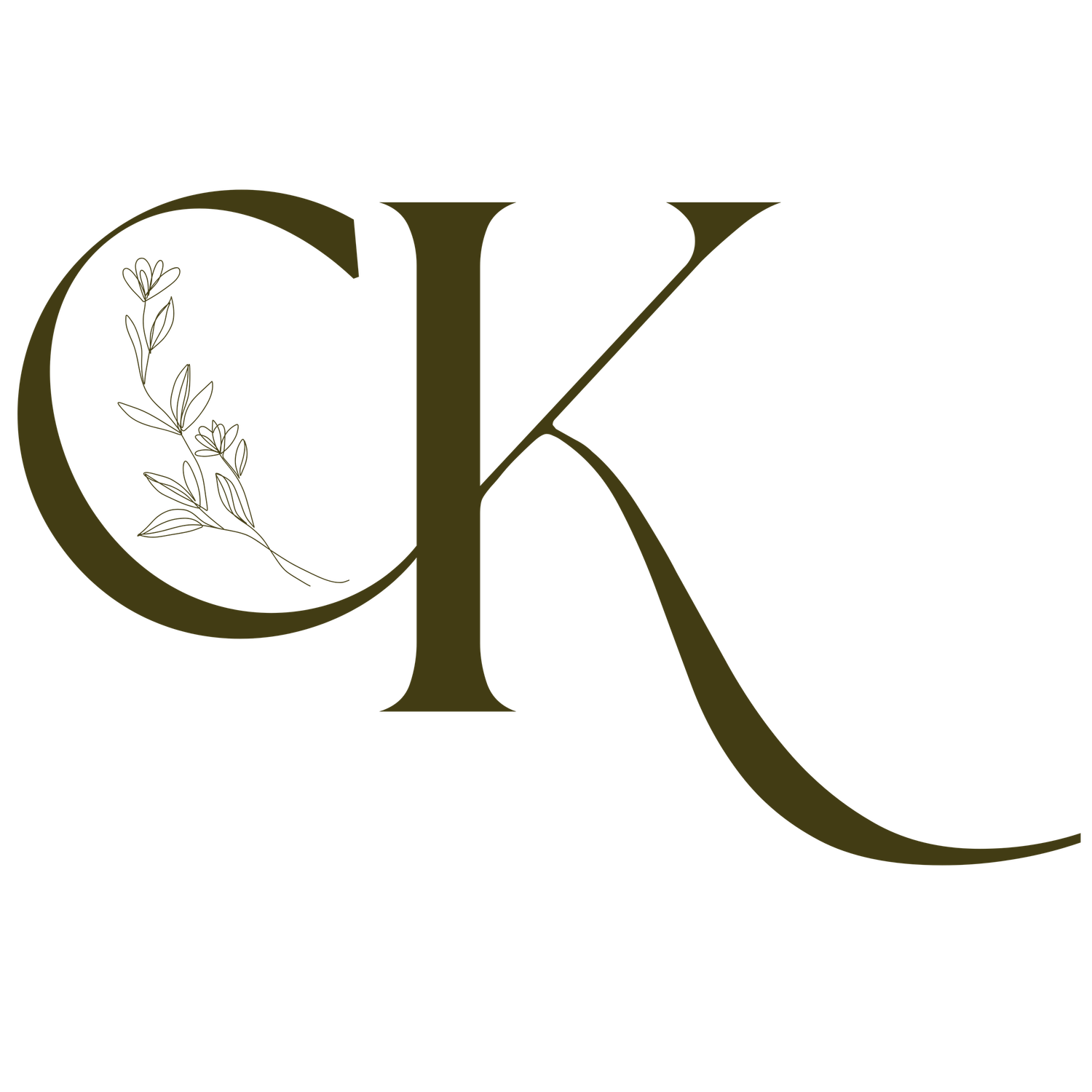 Elegant monogram logo design featuring the letters CK with a delicate floral accent.