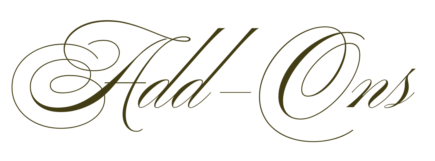 Elegant calligraphic text reading 'Add-Ons' in ornate cursive script with decorative flourishes.