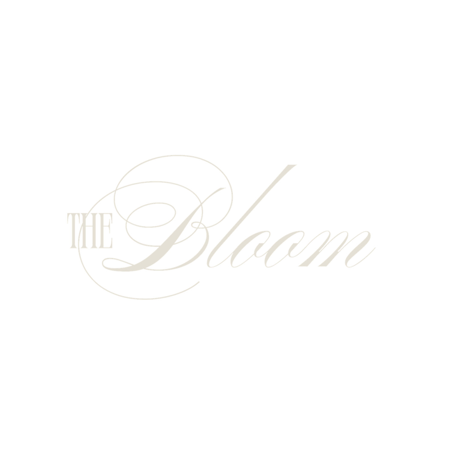 The Bloom elegant cursive logo in soft cream tones on a white background.
