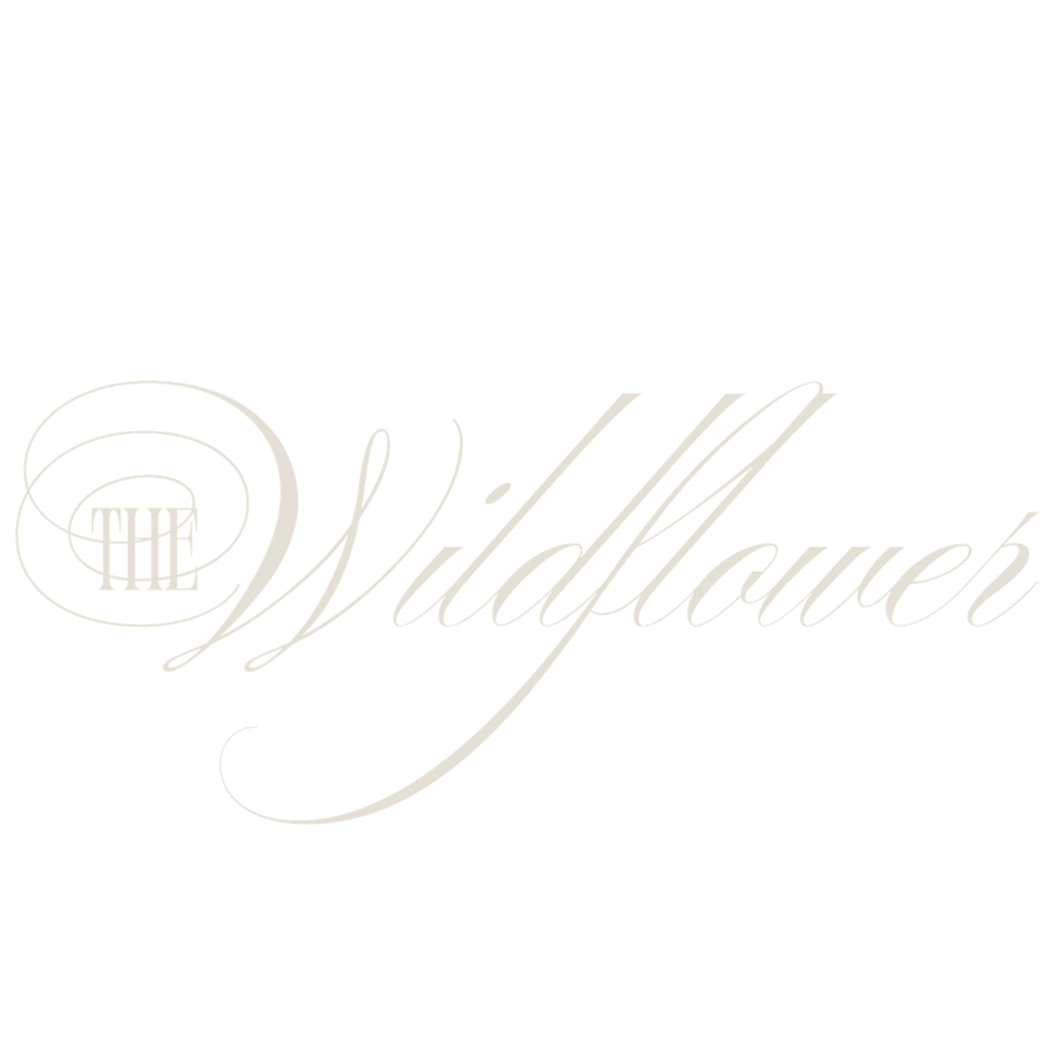 The Wildflower restaurant elegant cursive logo in soft white on a light background.