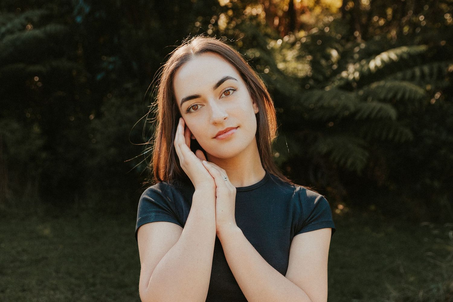 Portrait series in golden sunset light shows contemplative expressions.