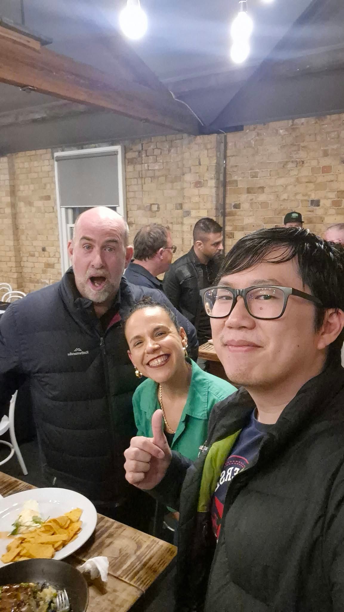 Selfie Photo taken with John Maybury, Leticia Santos  from Lets communicate and myself at a business networking event. Taken by DFU Photos