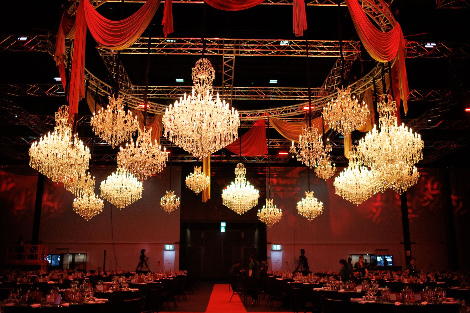 Interior wide shot of a set up of an event taken hosted by Cut The Mustard  at NZICC taken by DFU Photos