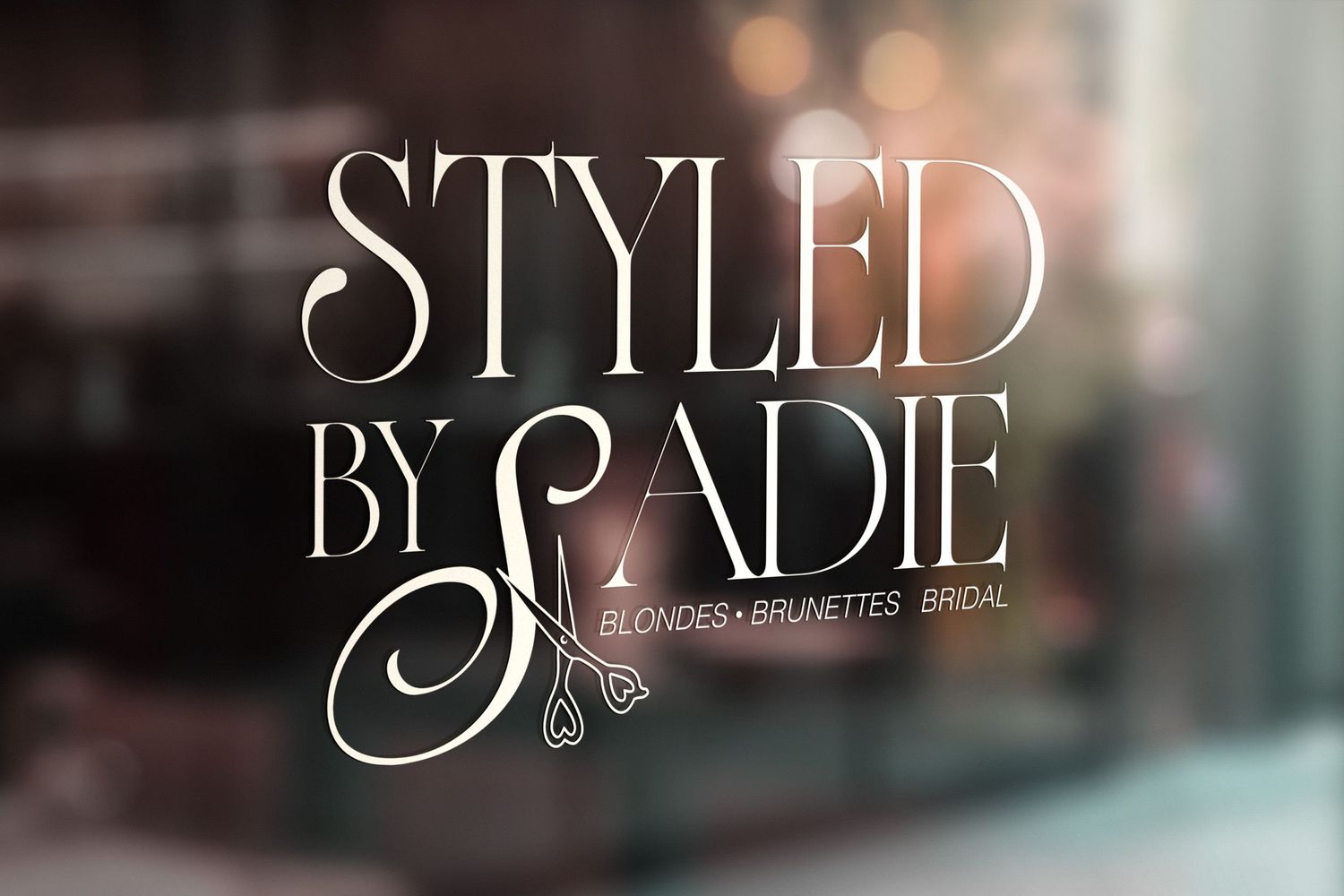 Logo for Styled by Sadie hair salon, featuring elegant typography with blondes, brunettes, and bridal services.