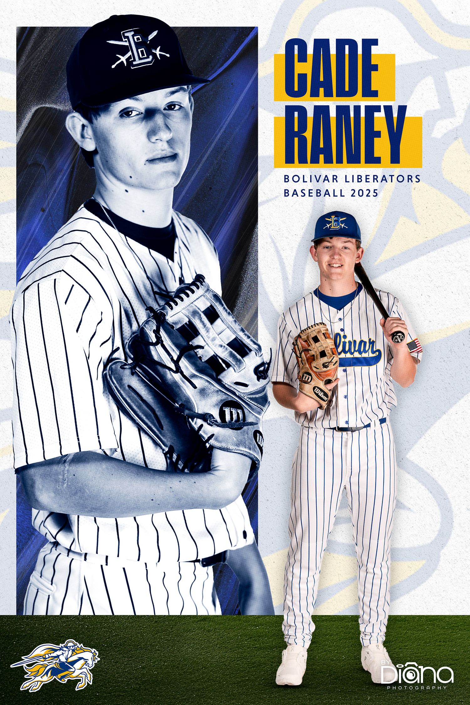 Baseball team photos featuring players in pinstripe uniforms against blue backgrounds.
