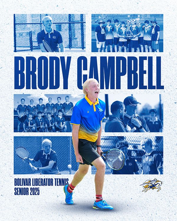 Tennis player in action shots on blue background with text overlay for sports marketing.