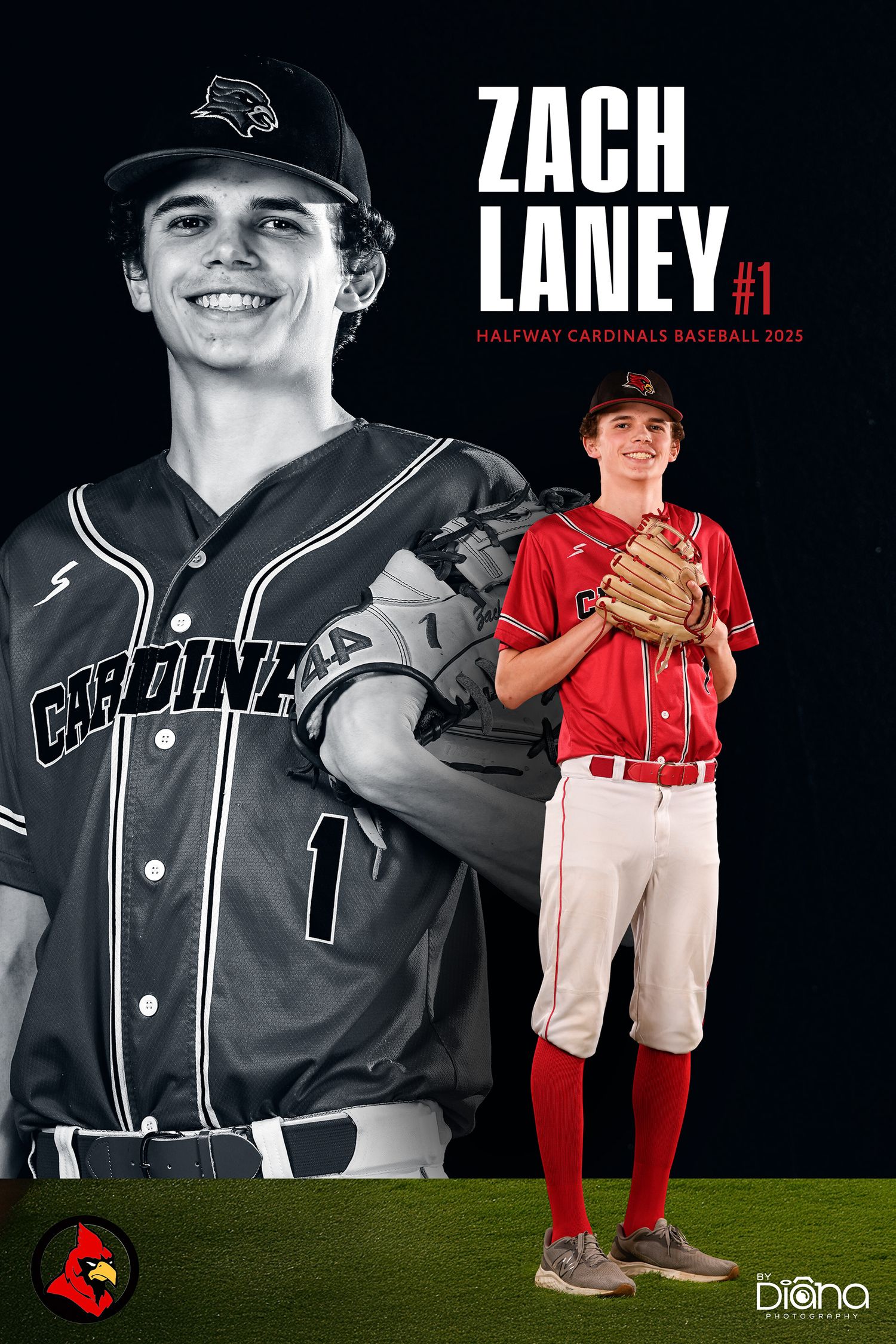 Baseball player portraits showing uniform variations in black and red with team branding.